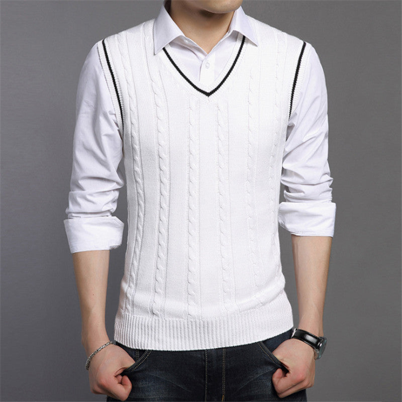 Men's Sleeveless Knit Pullover Sweater with V-Neck | Streetwear