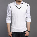Men's Sleeveless Knit Pullover Sweater with V-Neck | Streetwear