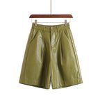 2024 Women's Fashion PU Leather Loose Fit Shorts