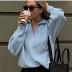 Solid Color Women's Knit Polo Neck Pullover Sweater | Streetwear