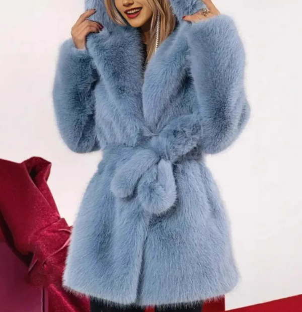 Hooded Strap Faux Fur Coat
