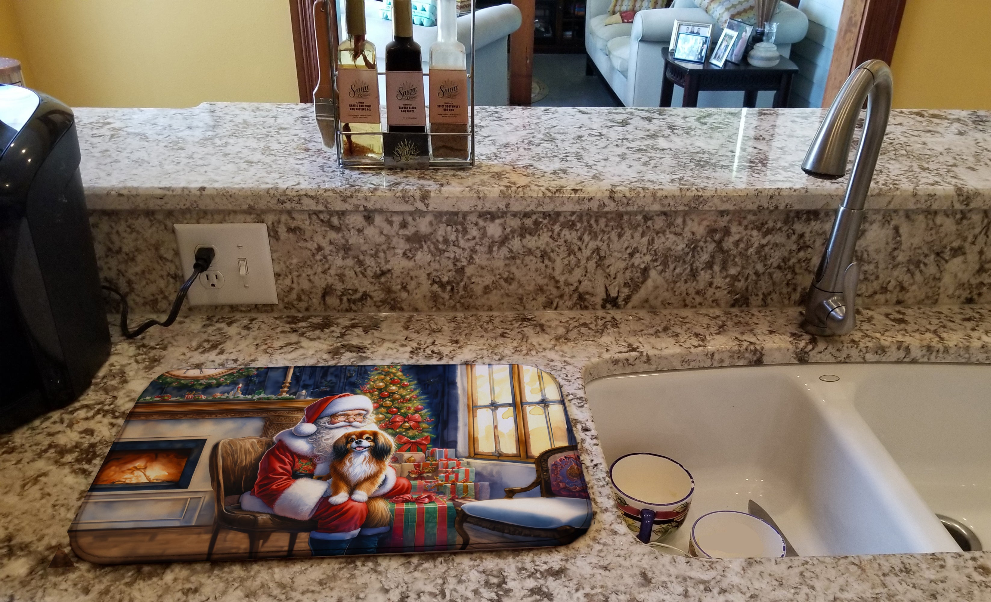 Tibetan Spaniel and Santa Claus Dish Drying Mat