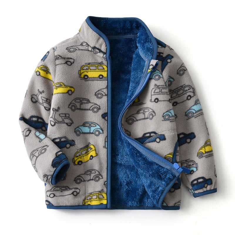 Cartoon Boy Jacket in Printed Polar Fleece