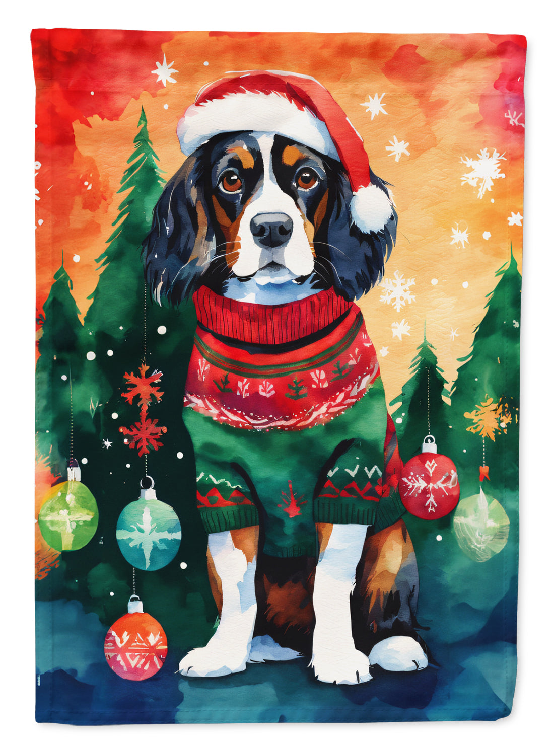 Cavalier Spaniel Christmas House Flag