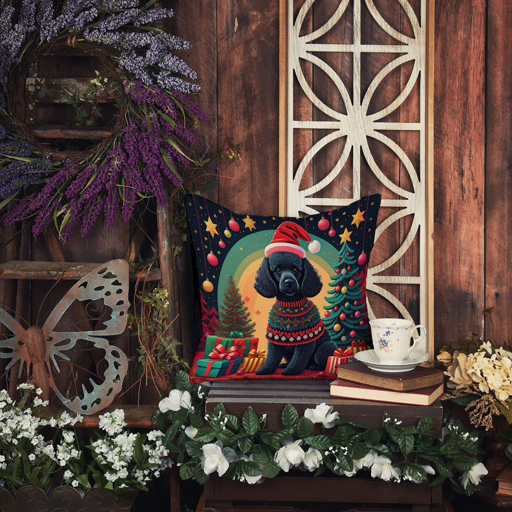 Black Poodle Christmas Throw Pillow