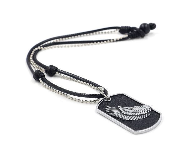 Men's Dog Tag Necklace with Angel Wing Pendant
