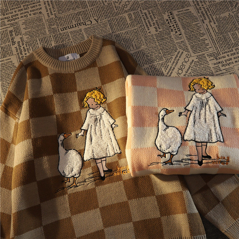 Harajuku Girl Color Block Lattice Sweater 2023