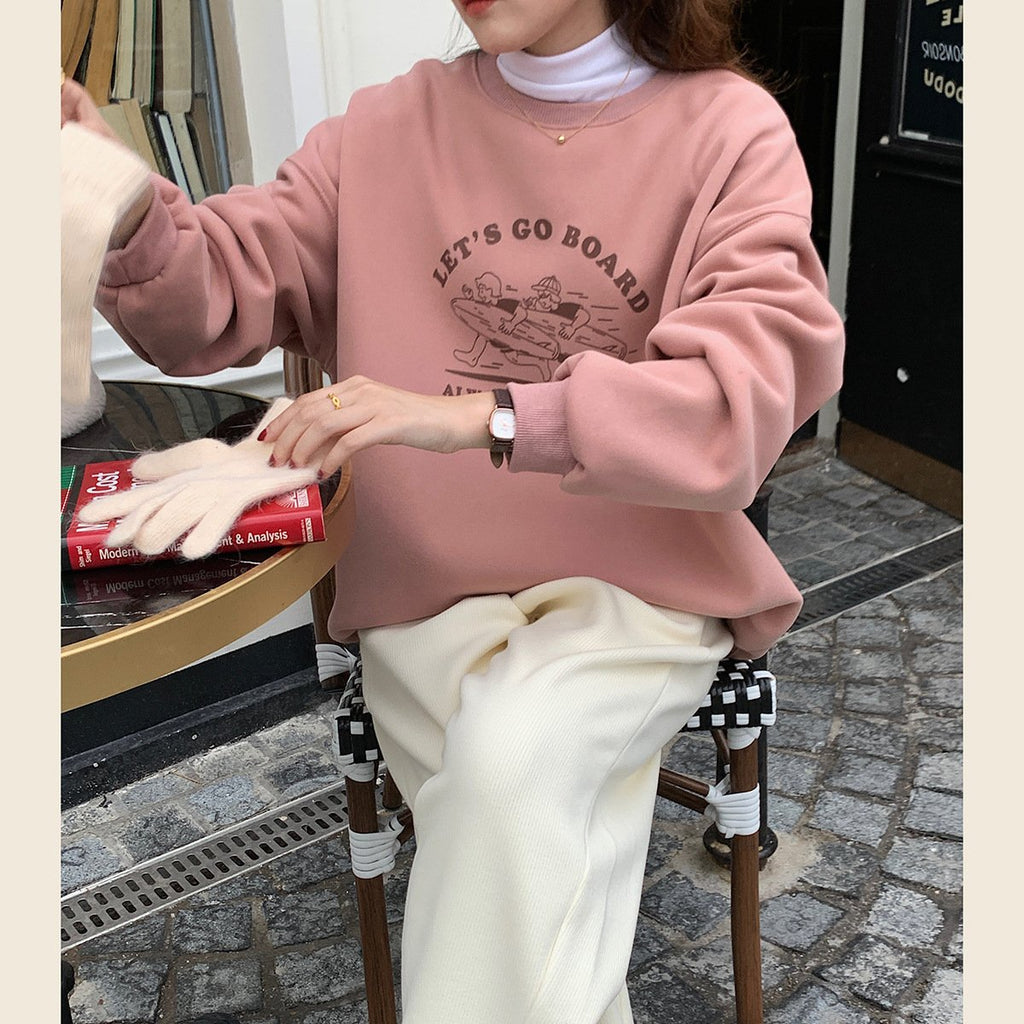Women's Loose Letter Printed Fleece Sweater