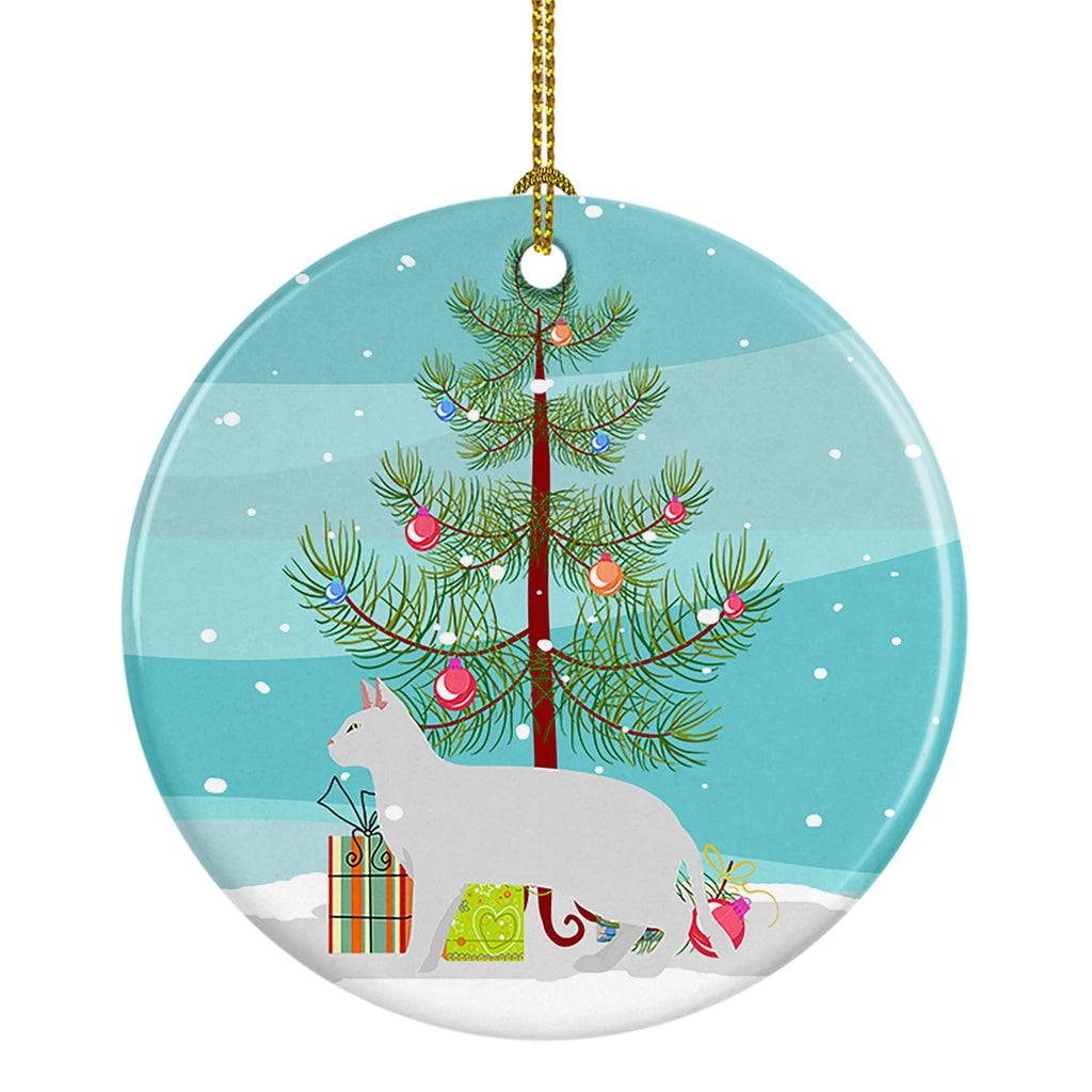 Russian White Black Cat Christmas Ceramic Ornament