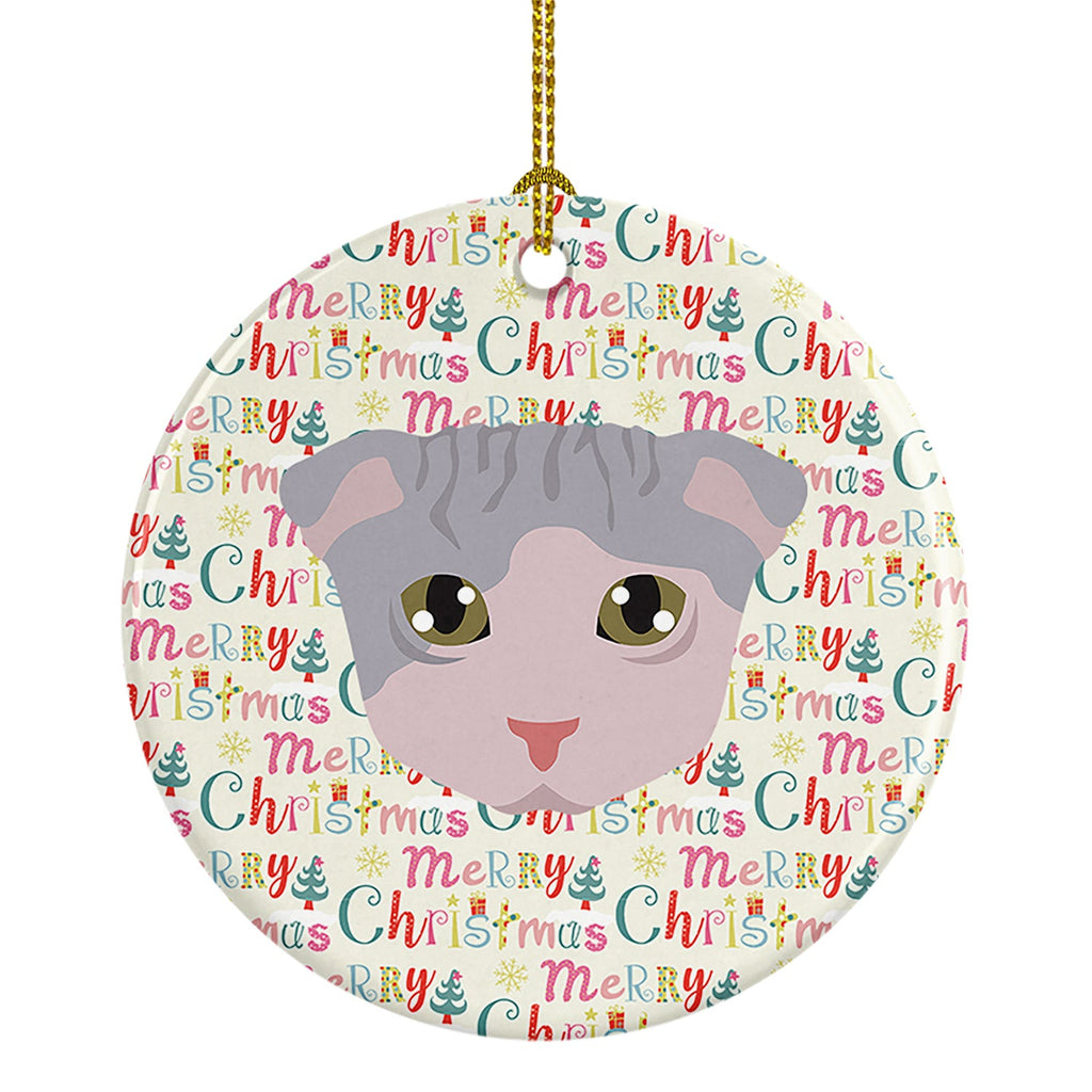 Ukrainian Levkoy Cat Christmas Ceramic Ornament