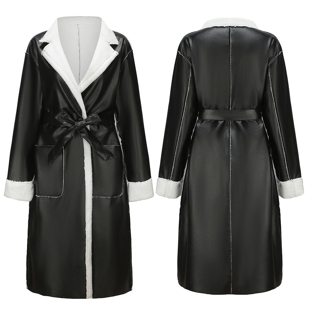 Casual Thickened Leather Trench Coat - Loose Fit Jacket