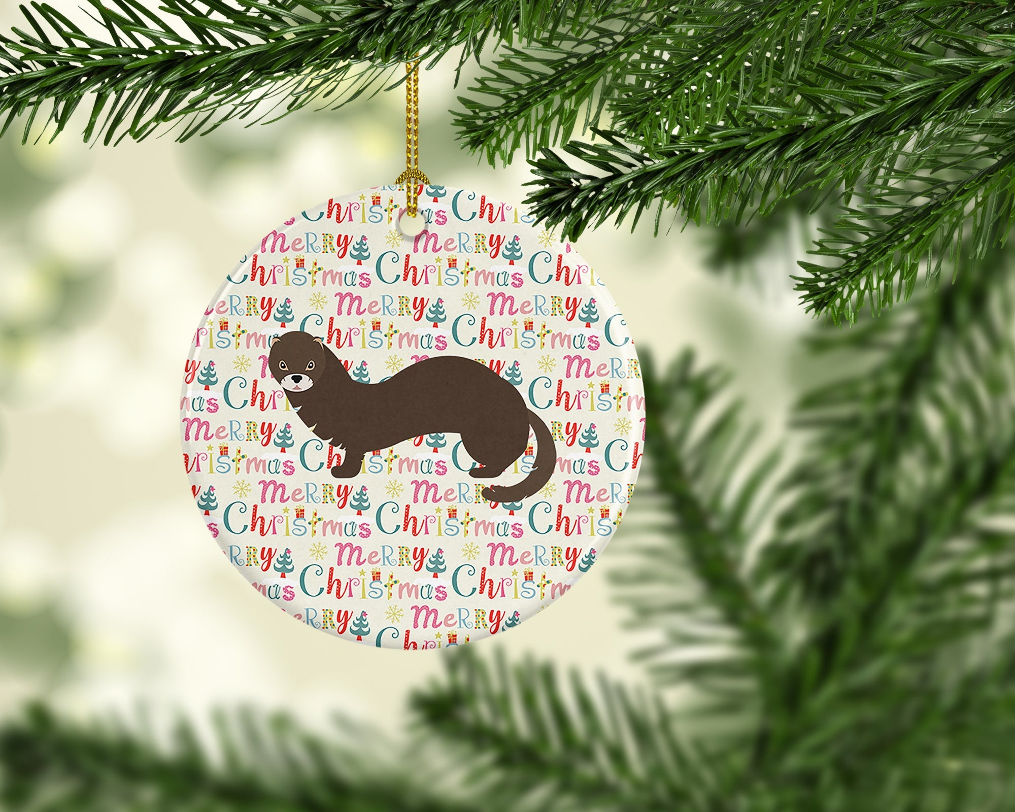 Russian or European Mink Christmas Ceramic Ornament
