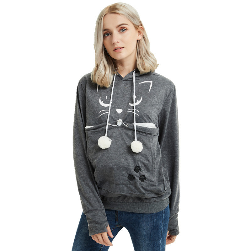 Cat Face Printed Hooded Sweater for Women