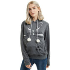 Cat Face Printed Hooded Sweater for Women