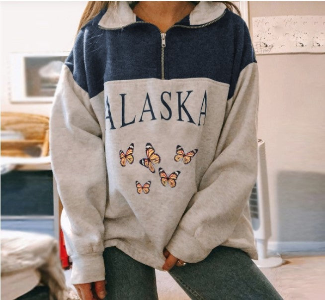 Women's Fashion Zip Print Long Sleeve Sweatshirt | Streetwear