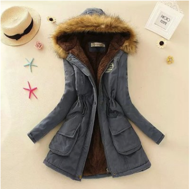 Thick Hooded Winter Jacket for Women with Fur Collar