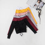 Long Sleeve Crop Top with Ruching and Off-Shoulder Design