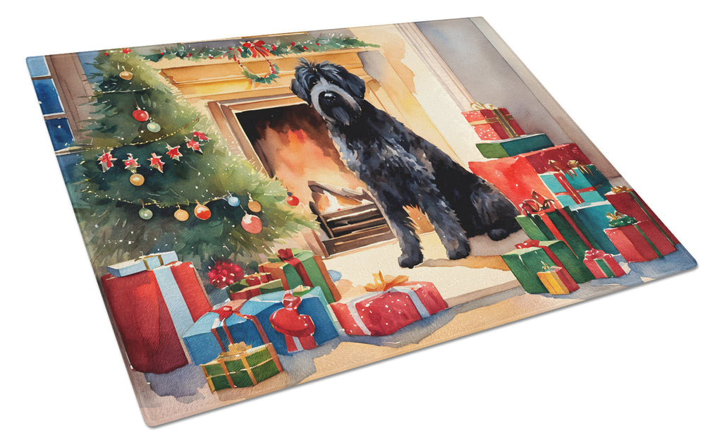 Bouvier des Flandres Cozy Christmas Glass Cutting Board