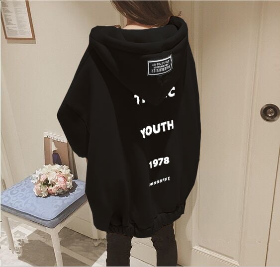 Women's Hooded Mid-Length Sweater Coat with Print