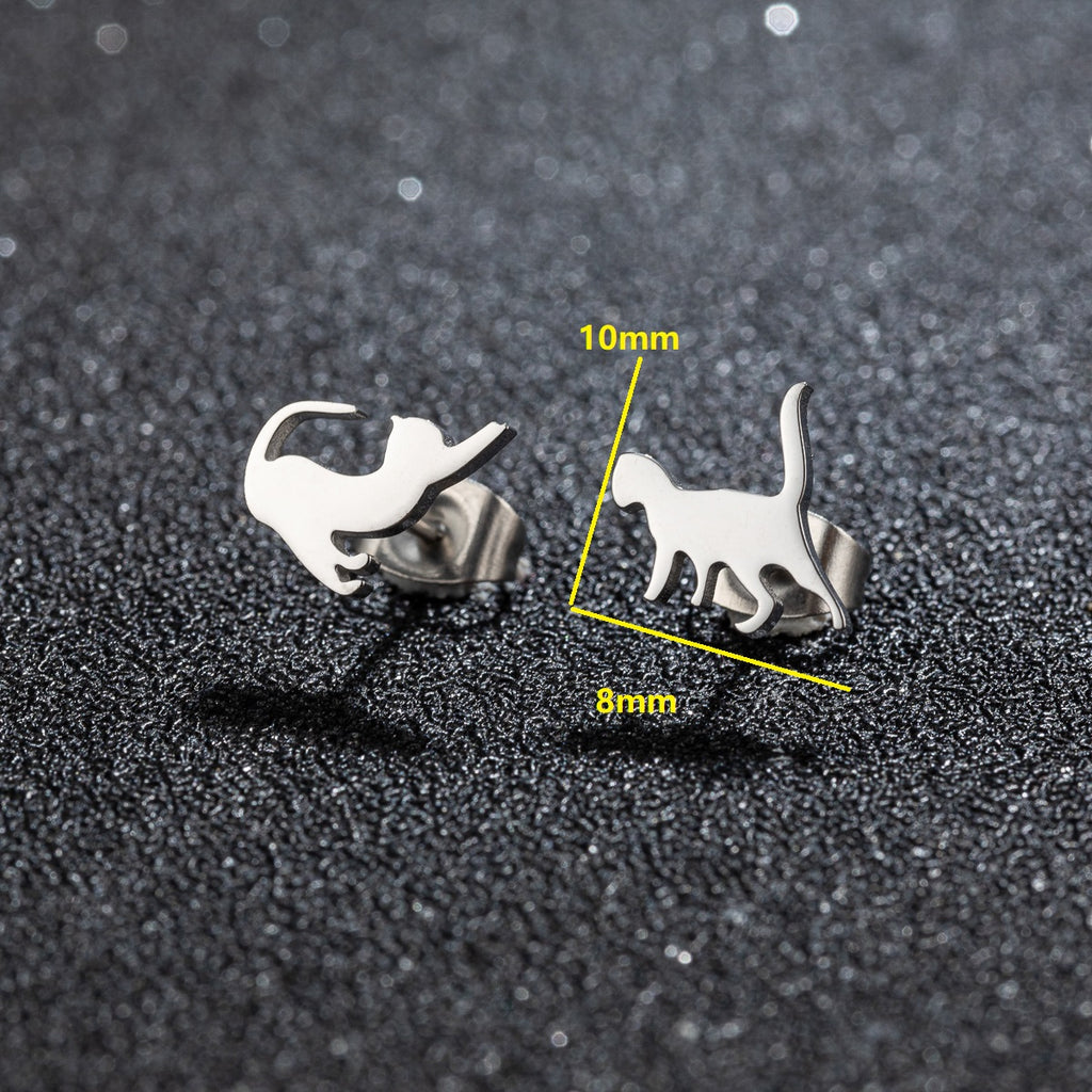 Rose Gold Stainless Steel Cat Stud Earrings