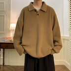 Men's Oversized Retro Polo Collar Sweater in Coffee