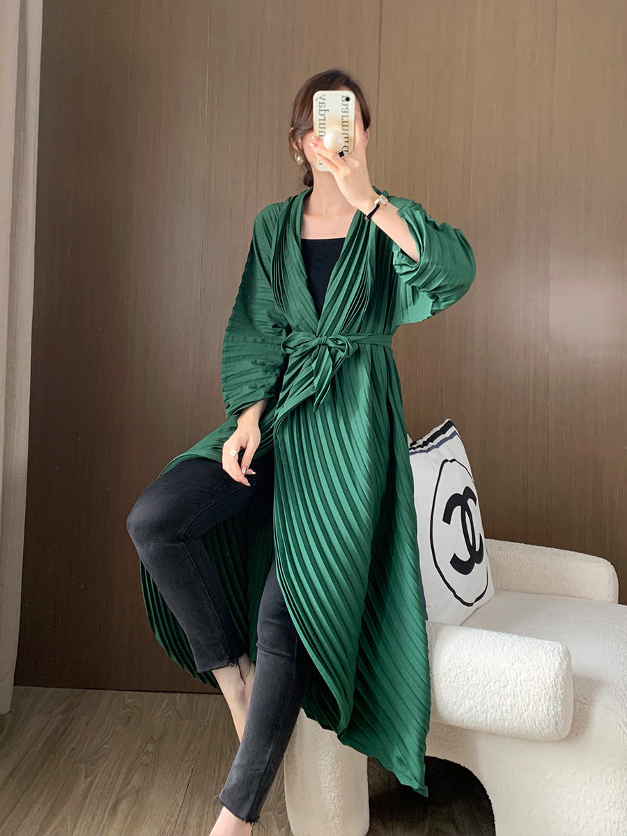 "Manual Crimping Long Female Trench Coat"