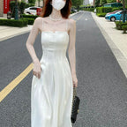 White Tube Top Dress with Suspenders for Women