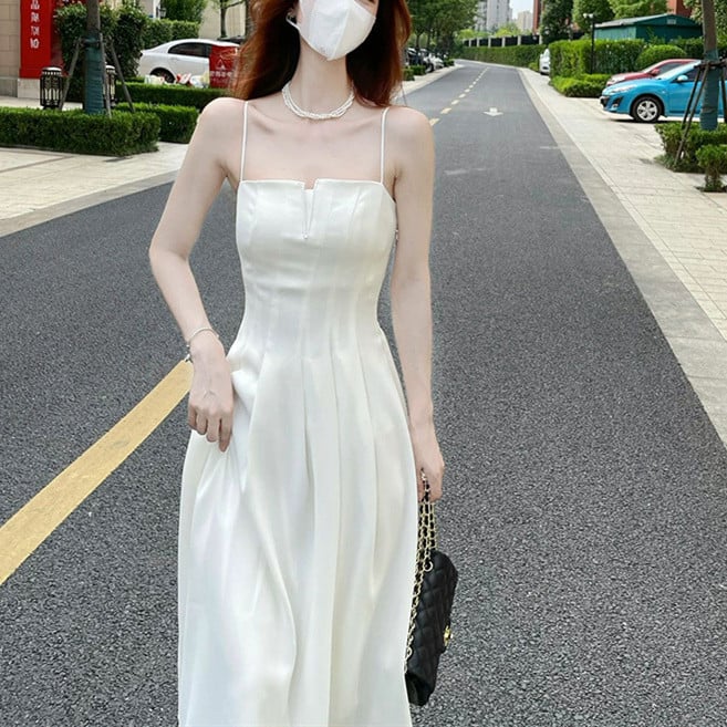 White Tube Top Dress with Suspenders for Women