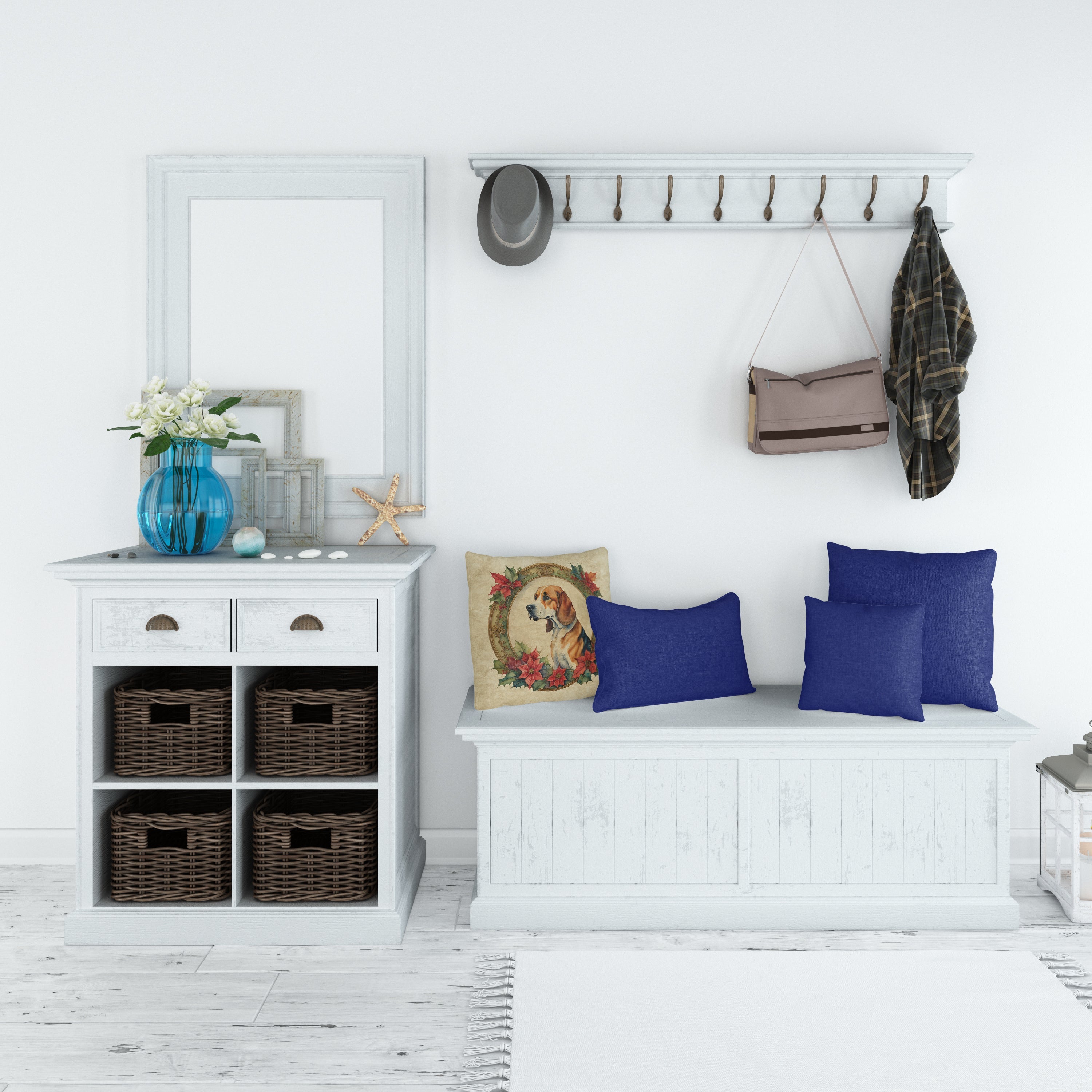 American Foxhound Christmas Flowers Throw Pillow