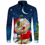 Men's Casual Christmas Cotton Spandex Shirt