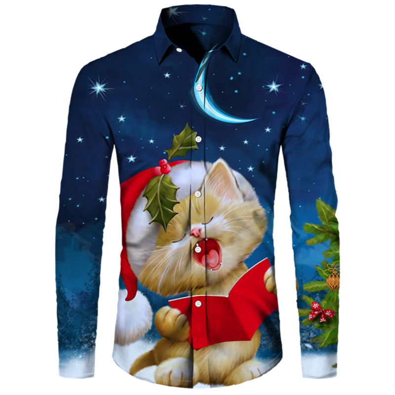 Men's Casual Christmas Cotton Spandex Shirt