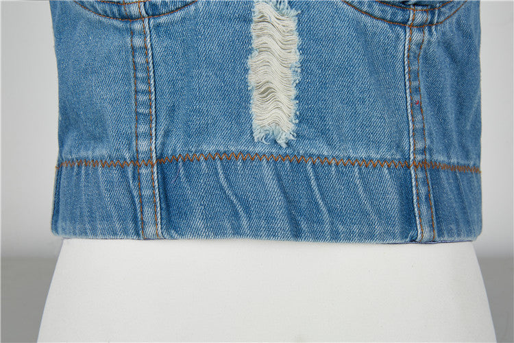 Korean Style Vintage Denim Crop Top for Women
