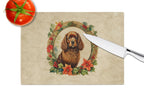 American Water Spaniel Christmas Flowers Glass Cutting Board