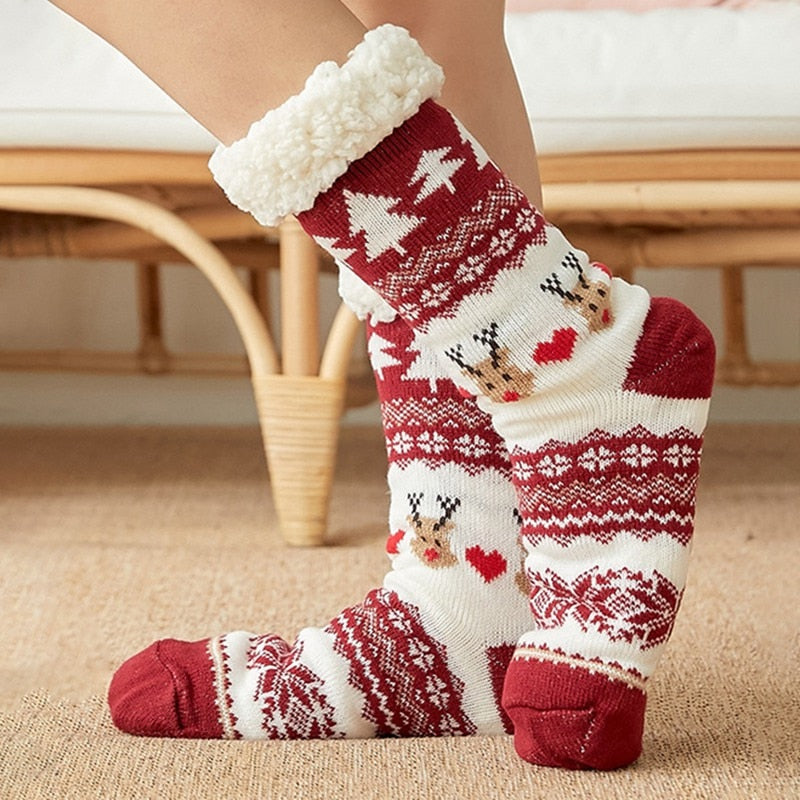 Thick Plush Women's Christmas Mid-Calf Floor Socks