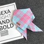 Plaid Dog Bandana Scarf, Soft Cotton Triangle Neckerchief Bib for Small Medium Dogs & Cats, Cute Pink Blue Pet Accessory