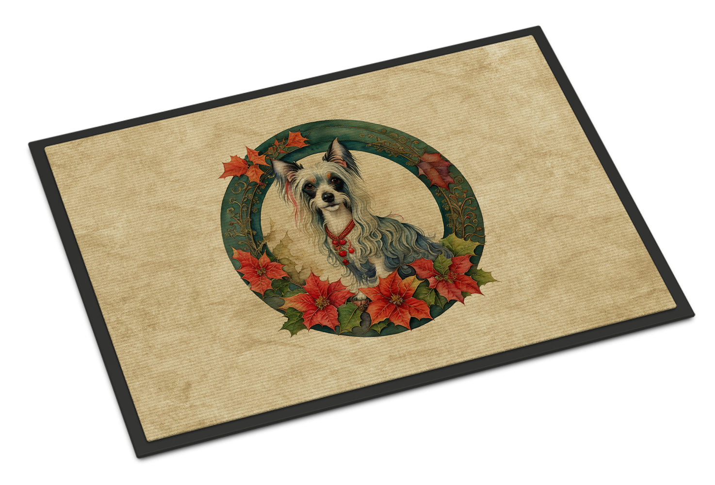 Chinese Crested Christmas Flowers Doormat