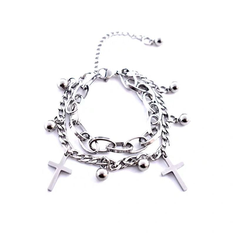 Vintage Cross Charm Chain Bracelet