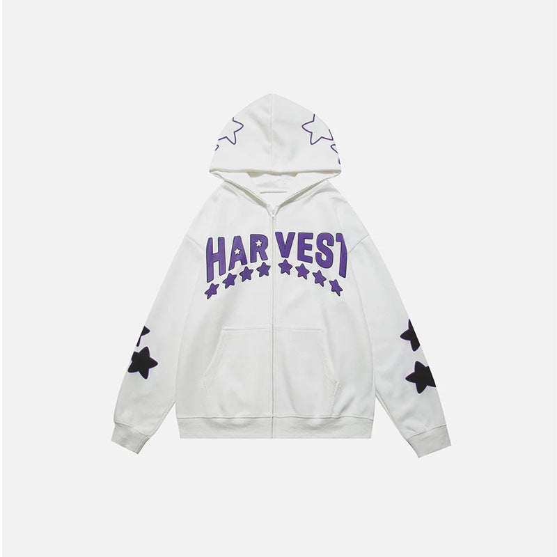 Harajuku Y2K Star Letters Hooded Zip-Up Sweatshirt | Streetwear