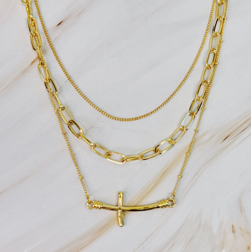 Side Hanging Cross Layered Chain Necklace | Christian Jewelry