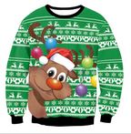 Mixed Color Elk Christmas Long Sleeve Sweater Coat