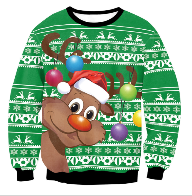 Mixed Color Elk Christmas Long Sleeve Sweater Coat