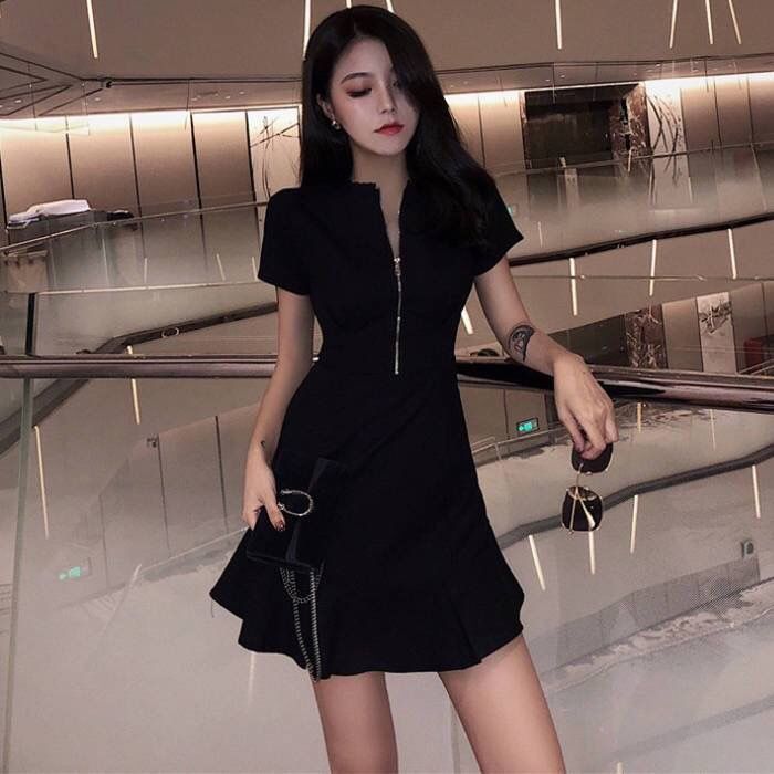 2020 Women's Stylish Black Dress with Ruffle Hem