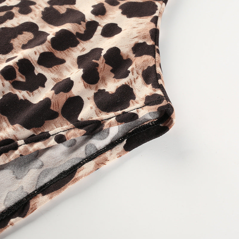 Sexy Leopard Print Long Sleeve Bodysuit for Women