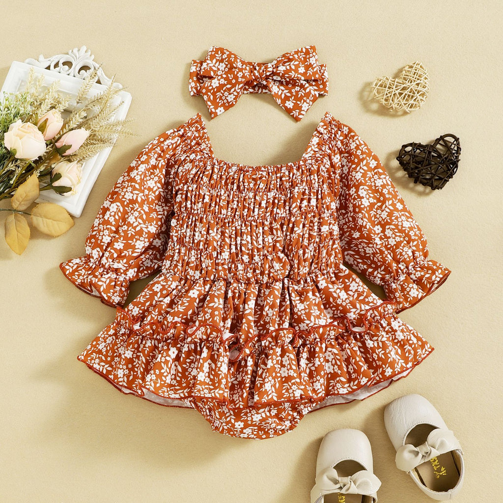 Autumn Floral Chiffon Butterfly Baby Bodysuit Dress