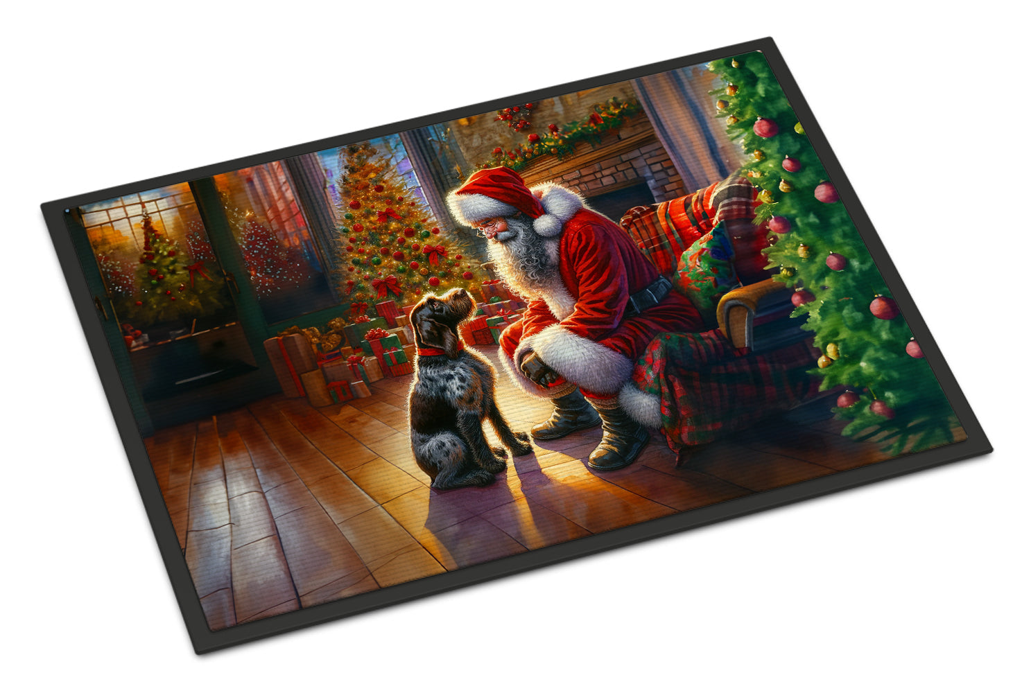 German Wirehaired Pointer and Santa Claus Doormat