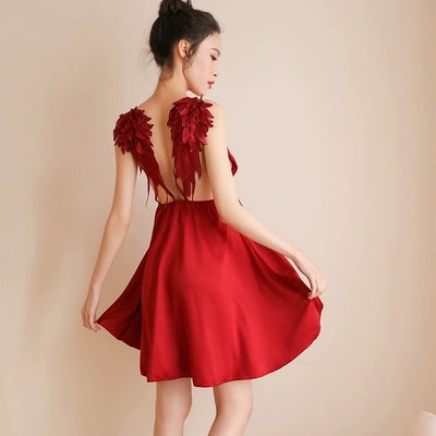 Winged Strap Dress, Backless Lingerie Set for Women