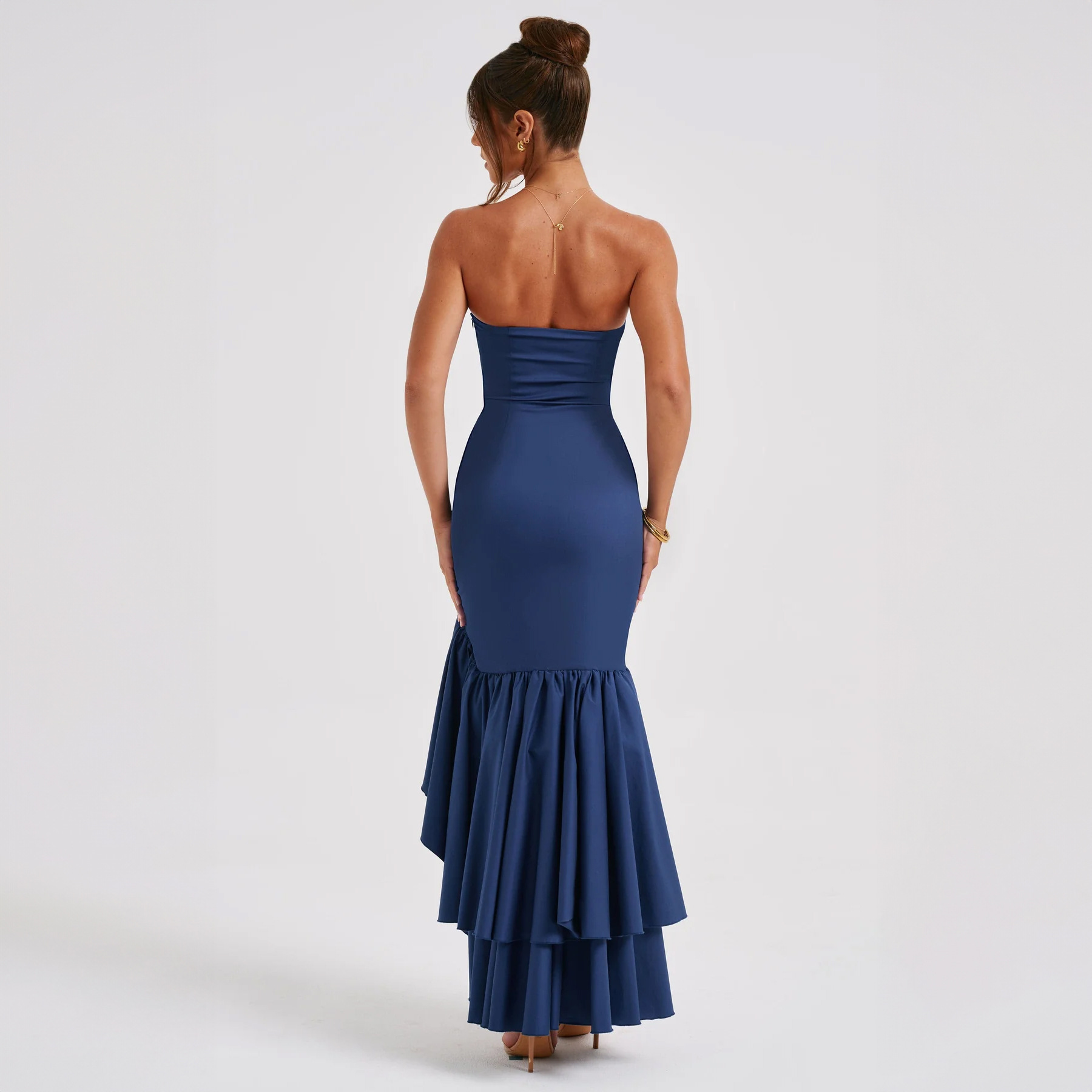 Strapless Ruffle Asymmetric Mermaid Maxi Dress