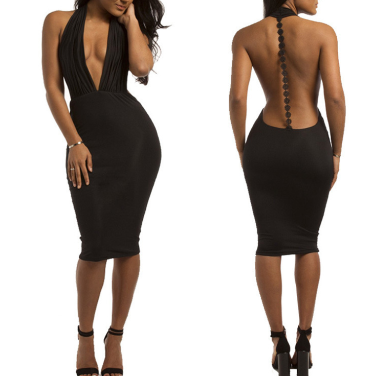 Black Midi Dress with Open Back