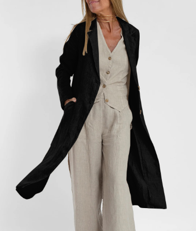 Casual Women's Cotton Linen Trench Coat with Pockets