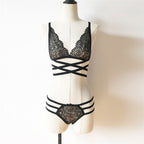 Sexy Lace Cross Strap Lingerie Set for Women